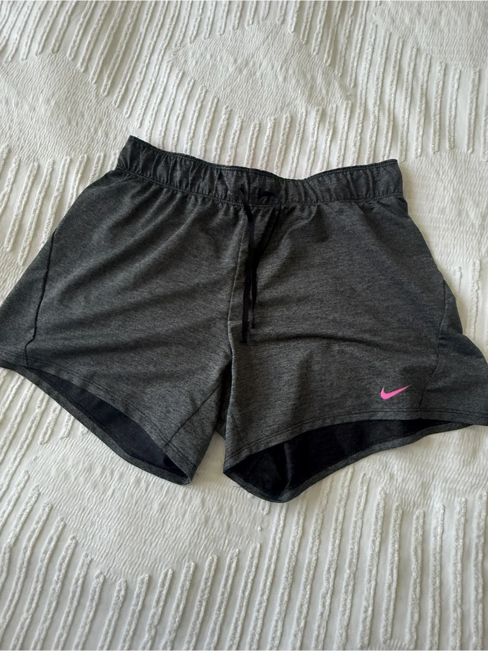 Nike Women's Charcoal Athletic Shorts with Pink Swoosh